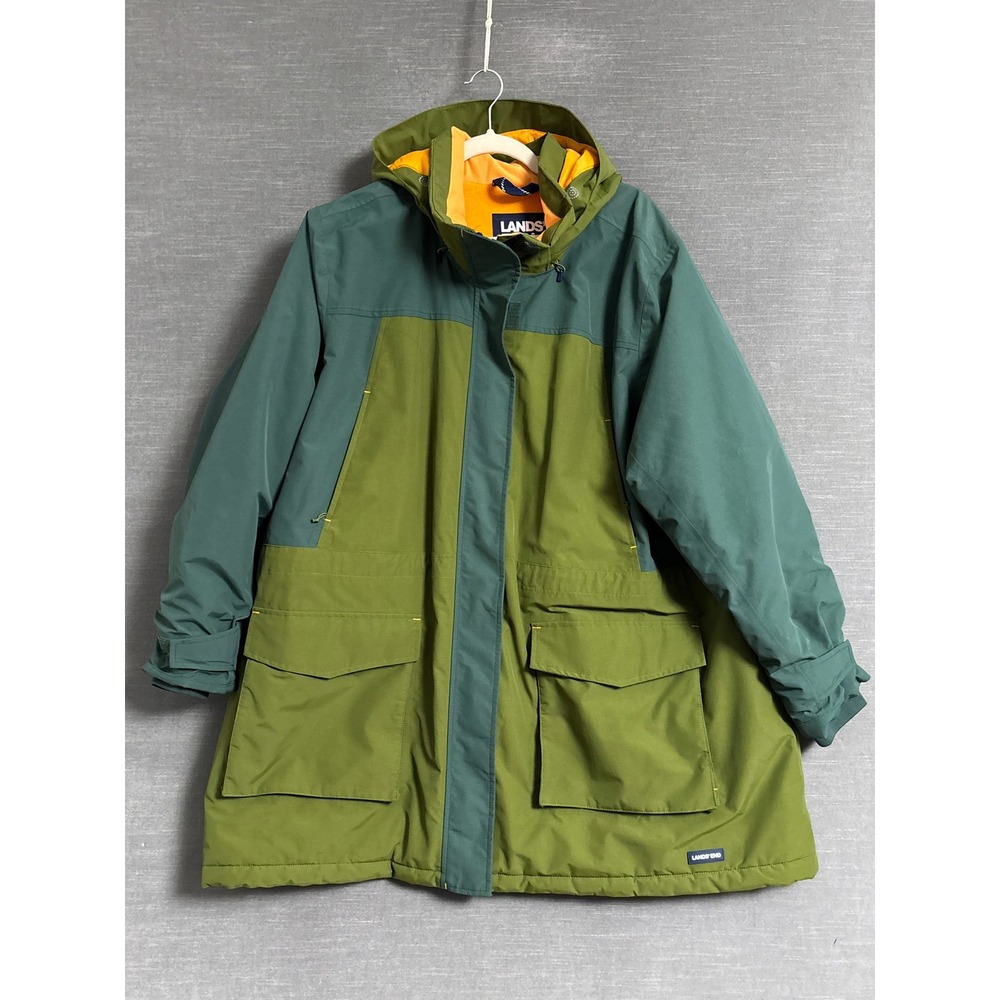 Lands End Parka 2X Willow Green Squall Waterproof Hooded Fleece Parka Insulated
